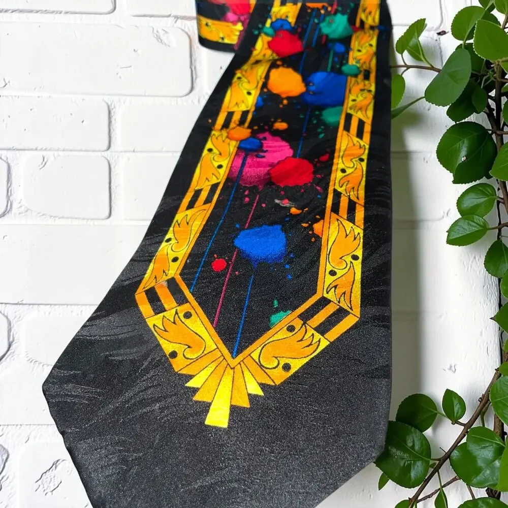VTG 90s Rush Limbaugh No Boundaries Silk Tie Paint Splatter Baroque Maximalist